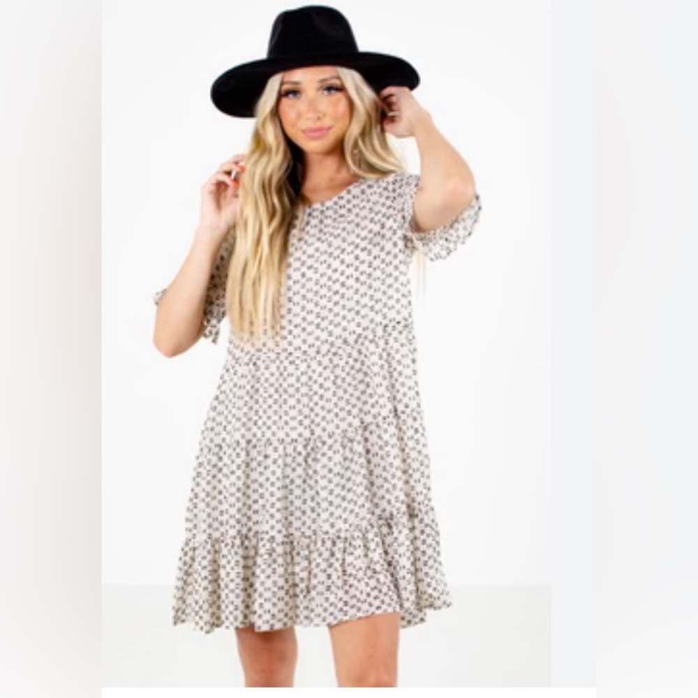 JODIFL Wander Cream Patterned Mini Dress | New No Tags | Size M